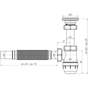Сифон для раковины АНИ пласт Юнг 1 1/4х32 с гибкой трубой 32х32 (BM1005)