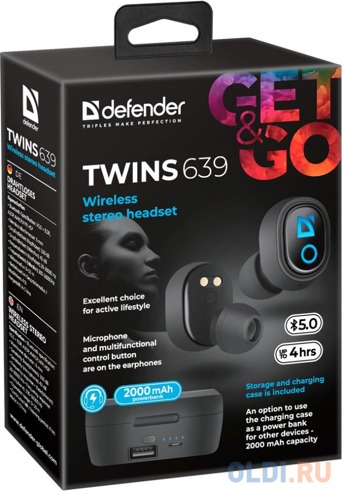 Беспроводная гарнитура Twins 639 черный,TWS, PB, Bluetooth