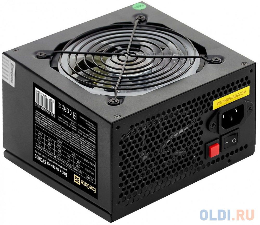 Блок питания 800W ExeGate EVO800 (ATX, APFC, PC, 12cm RGB fan, 24pin, (4+4)pin, PCIe, 5xSATA, 3xIDE, FDD, Cable Management, black, кабель 220V в компл в Москвe