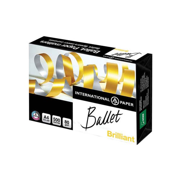 Бумага офисная А4, класс A+, BALLET BRILLIANT, 80 г/м2, 500 л.,ColorLok, International Paper, белизна 168% (CIE), BALBR080X501