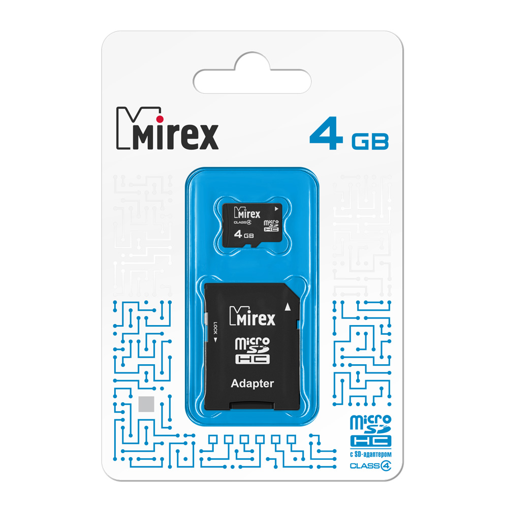 Карта памяти Mirex microSDHC 4GB Class 4 SD адаптер