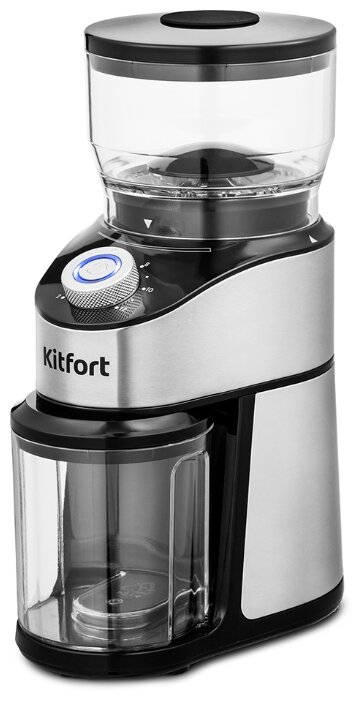 Кофемолка Kitfort KT-744, жернова, регулировка помола, 160 г, 200 Вт, черный/серебристый (КТ-744)