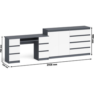 Комплект СВК Мори Стол компьютерный МС-2 + Комод МК1600.1, цвет графит/белый