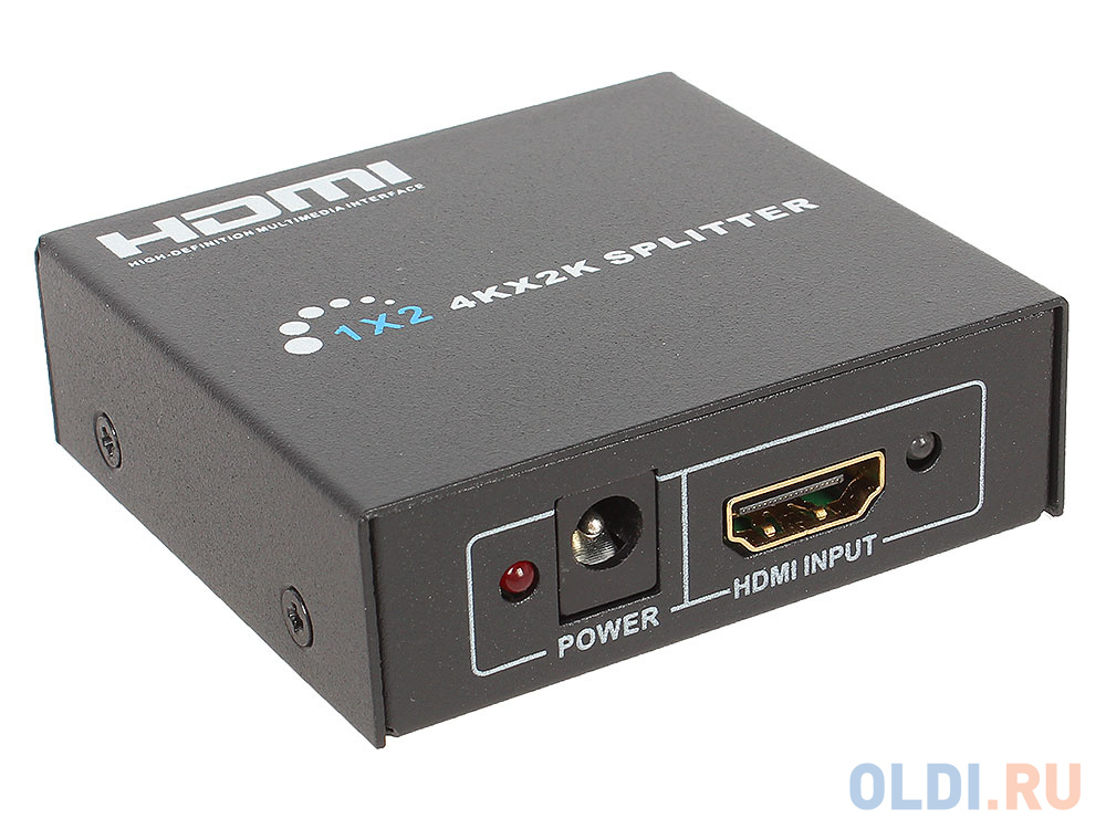 Разветвитель HDMI 4K Orient HSP0102HN, 1->2, HDMI 1.4/3D, UHDTV 4K(3840x2160)/HDTV1080p/1080i/720p, HDCP1.2, внешний БП-зарядник 1xUSB 5В/1A, метал