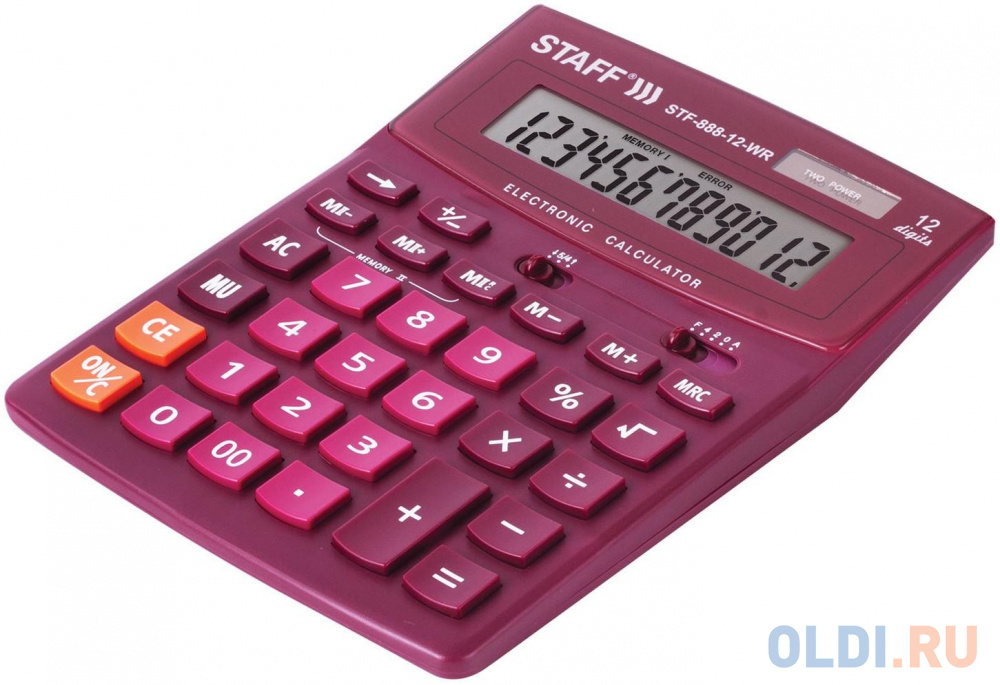 Калькулятор настольный STAFF STF-888-12-WR 12-разрядный бордовый 250454