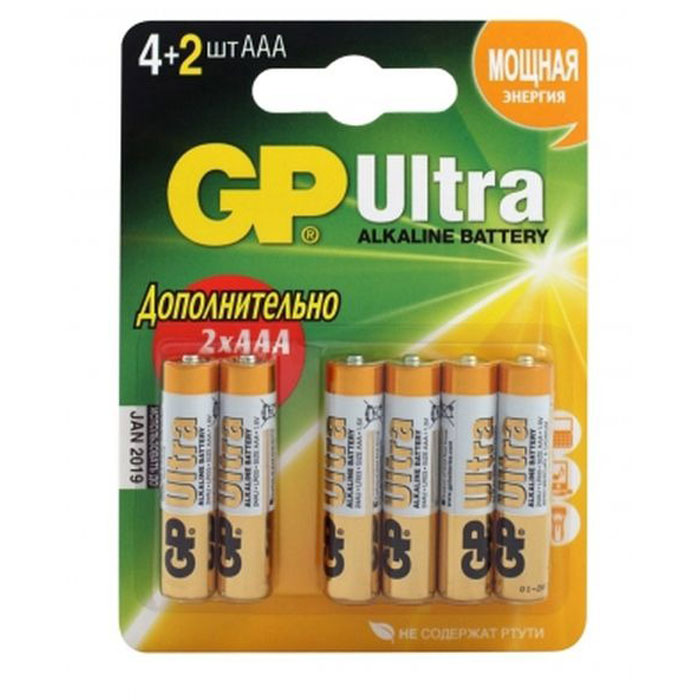 Батарейки GP 24AU-CR6 Ultra Alkaline LR03 AAA 6шт в Москвe