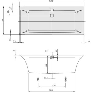 Ванна квариловая Villeroy Boch SQUARO EDGE 170х75 см белая с ножками и слив-переливом хром (UBQ170SQE2DV-01)