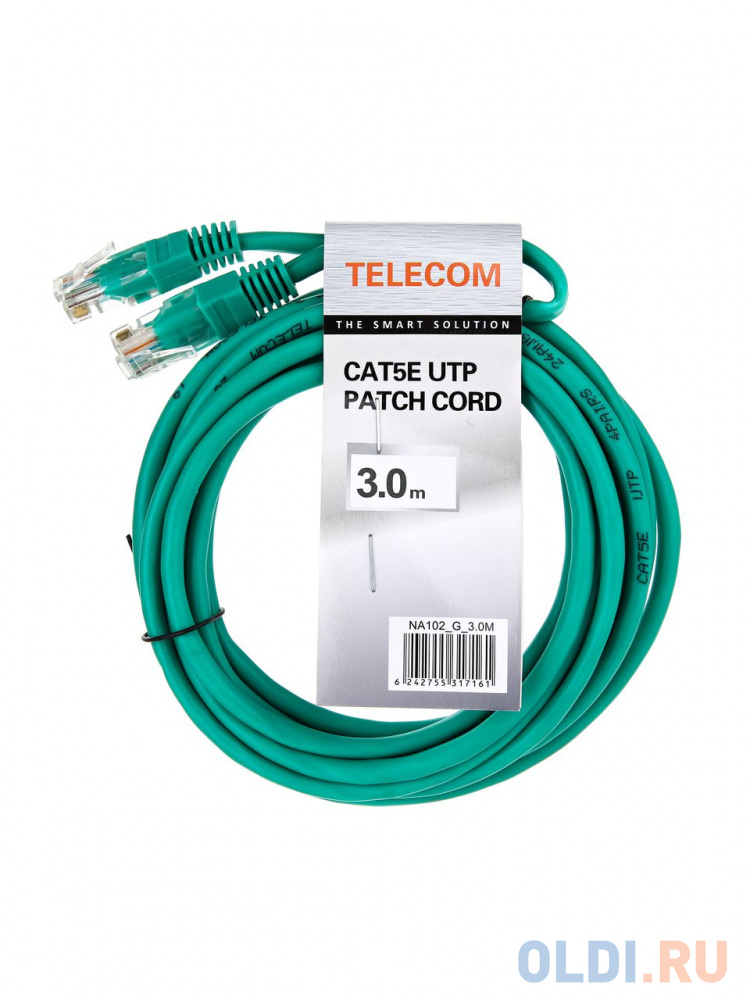 Патчкорд литой "Telecom" UTP кат.5е 3,0м зеленый
