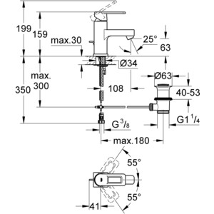 Смеситель для раковины Grohe Quadra с донным клапаном (32631KS0)