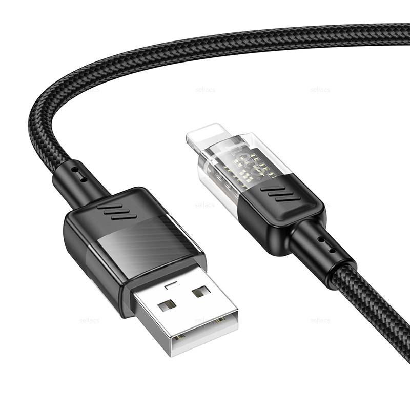 Кабель USB-Lightning 8-pin, быстрая зарядка, 2.4А, 1.2 м, черный, HOCO Spirit U129