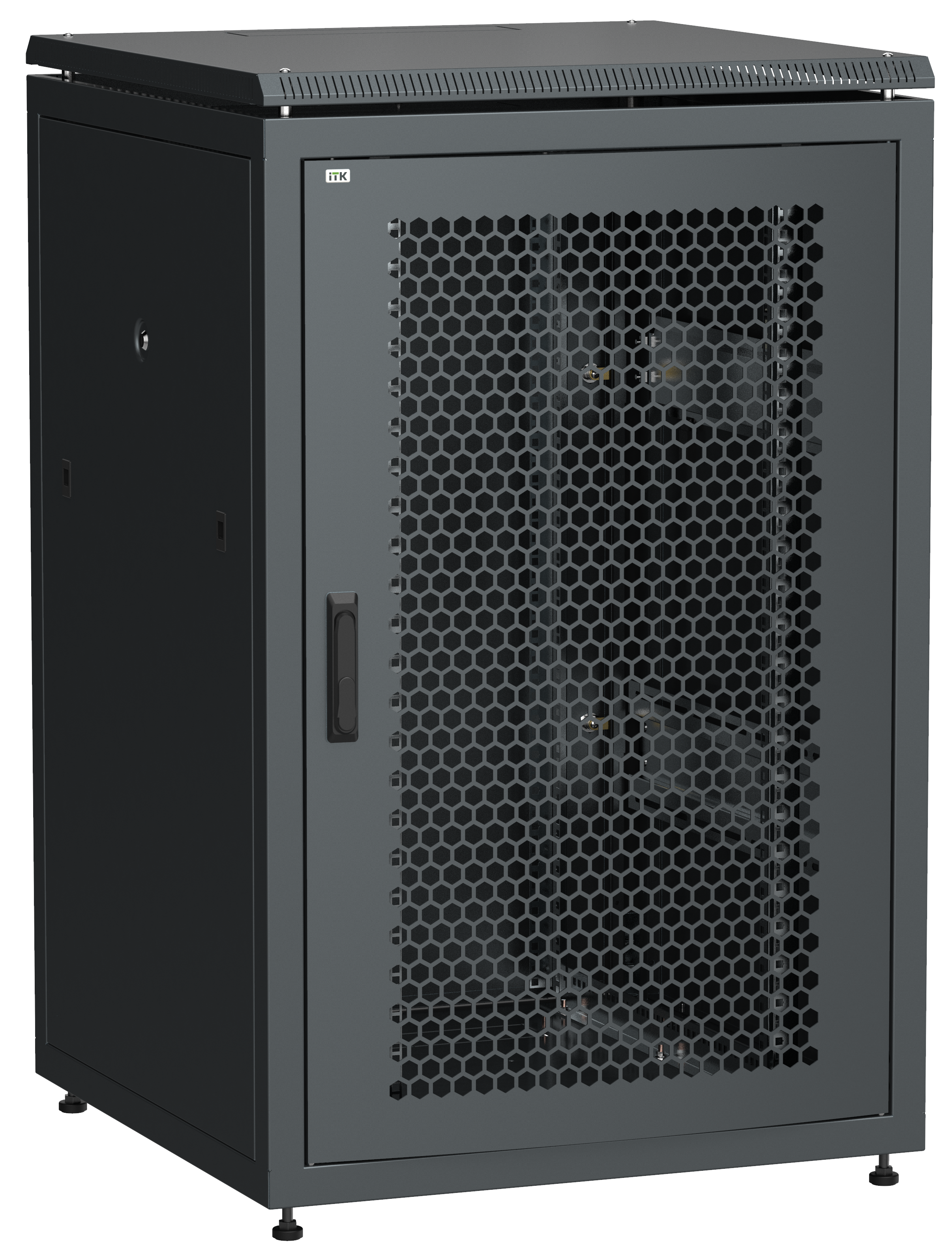 Шкаф телекоммуникационный напольный 24U 800x800 мм, перфорация/металл, черный, разборный, ITK LINEA N (LN05-24U88-PM)