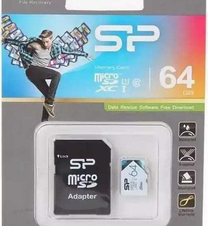 Карта памяти Silicon Power micro SDXC 64Gb Elite Class 10 UHS-I U1 + ADP (85/15 Mb/s)