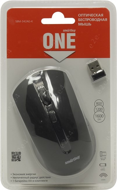 Мышь беспроводная SmartBuy 342AG, оптическая светодиодная, USB, черный (SBM-342AG-K)
