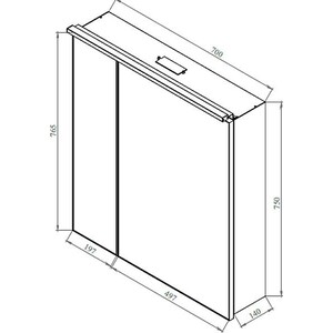 Зеркальный шкаф De Aqua Алюминиум 70х76,5 с подсветкой, медь (261765)