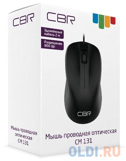 CBR CM 131c Black, Мышь проводная, оптическая, USB, 1200 dpi, 3 кнопки и колесо прокрутки, ABS-пластик, возможность нанесения логотипа, длина кабеля 2