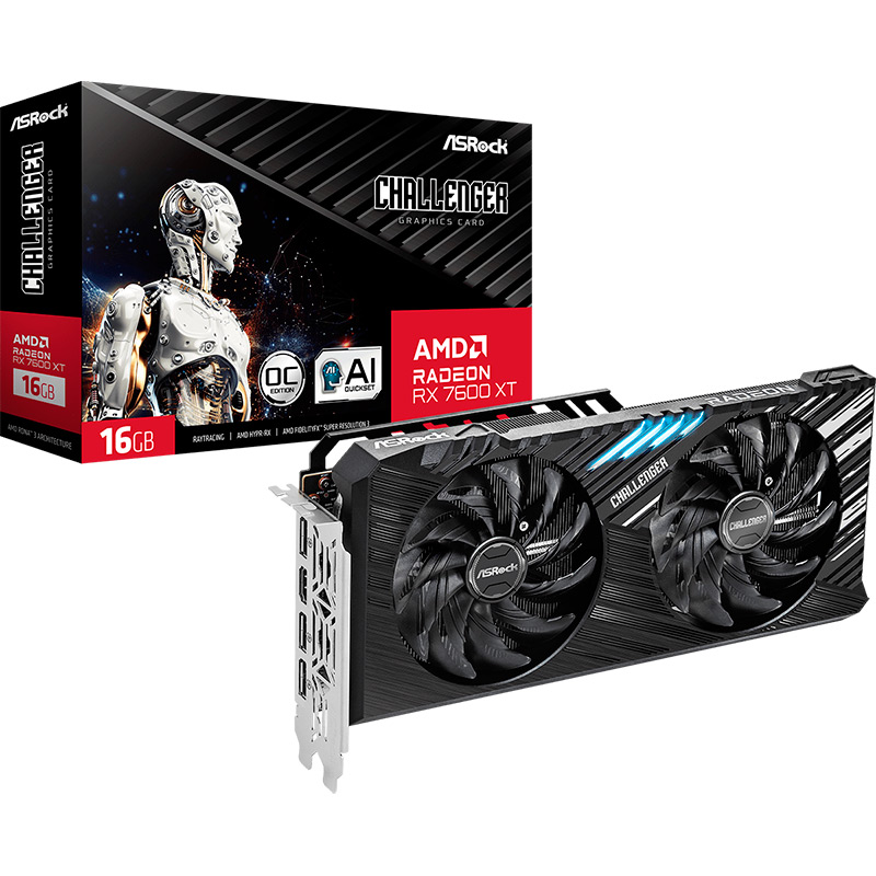 Видеокарта ASRock Radeon RX 7600 XT Challenger 16GB OC 2516MHz PCI-E 4.0 16384Mb 18000MHz 128-bit HDMI 3xDP RX7600XT CL 16GO в Москвe