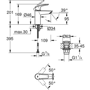 Смеситель для раковины Grohe Eurosmart с донным клапаном, хром (23922003)