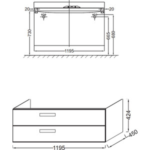 Тумба с раковиной Jacob Delafon Rythmik 120 арлингтонский дуб (EB1305-E70, EXM112-Z-00)