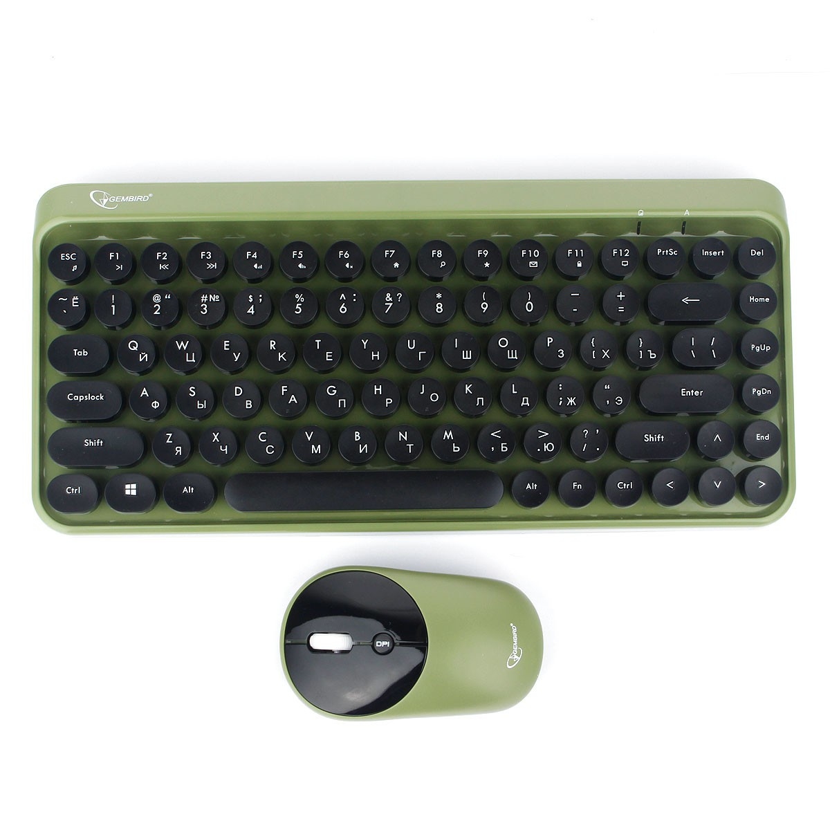 Клавиатура + мышь Gembird KBS-9001, беспроводная, USB, зеленый