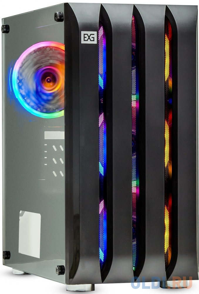 Корпус Minitower ExeGate Mistery R3 (mATX, без БП, 2*USB+1*USB3.0, аудио, черный, 4 вент. 12см с RGB подсветкой, боковая панель - закаленное стекло)
