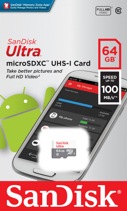 Карта памяти 64Gb microSDXC Sandisk Ultra Class 10 UHS-I U1