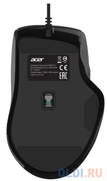 Мышь проводная Acer OMW130 чёрный USB