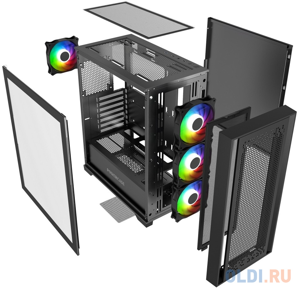 Powercase ByteFlow Micro Black, Tempered Glass, 4х 120mm ARGB fans, ARGB HUB, чёрный, mATX  (CAMBFB-A4)