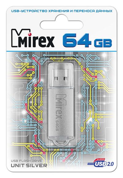 Флеш накопитель 64GB Mirex Unit, USB 2.0, Серебро