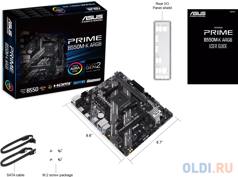 ASUS PRIME B550M-K ARGB, Socket AM4, B550, 2*DDR4, DP+HDMI, SATA3 + RAID, Audio, Gb LAN, USB 3.2, USB 2.0, COM*1 header (w/o cable), mATX ; 90MB1GC0-M