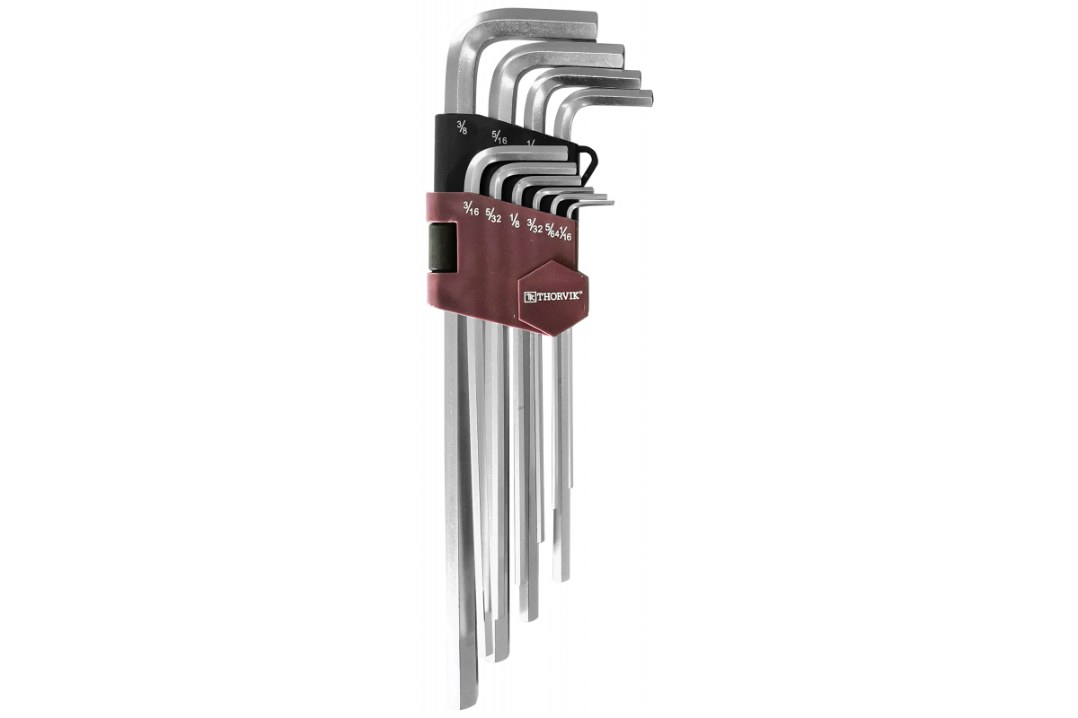 Набор имбусовых удлиненных ключей, S2 сталь, ключи: имбусовые - 10шт., пластиковый держатель, Thorvik HKIL10S (53099)