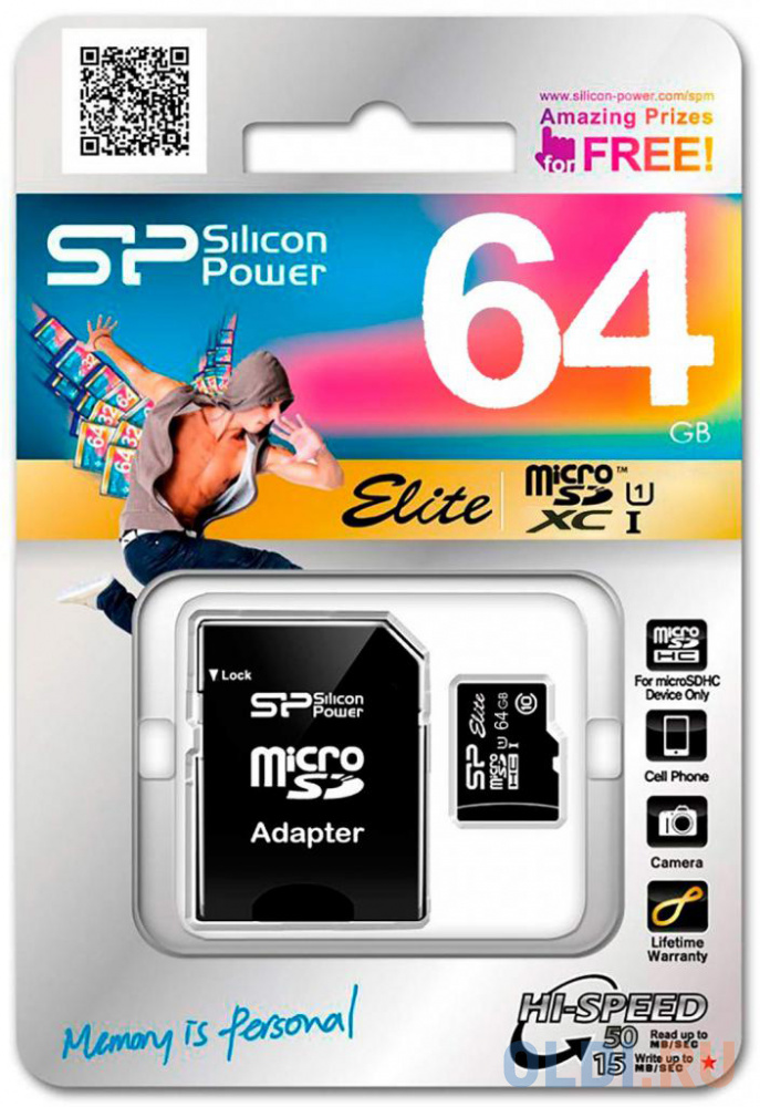 Карта памяти MicroSDXC 64GB Silicon Power Elite UHS-I U1 + SD Adapter (SP064GBSTXBU1V10-SP)