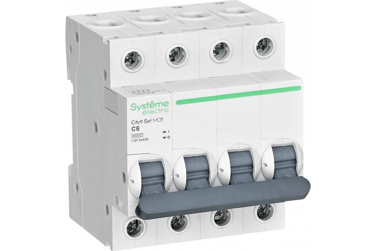 Выключатель автоматический Systeme Electric C9F34406 City9 Set четырехполюсный (4P/4П) 6А C 4.5кА (C9F34406) в Москвe