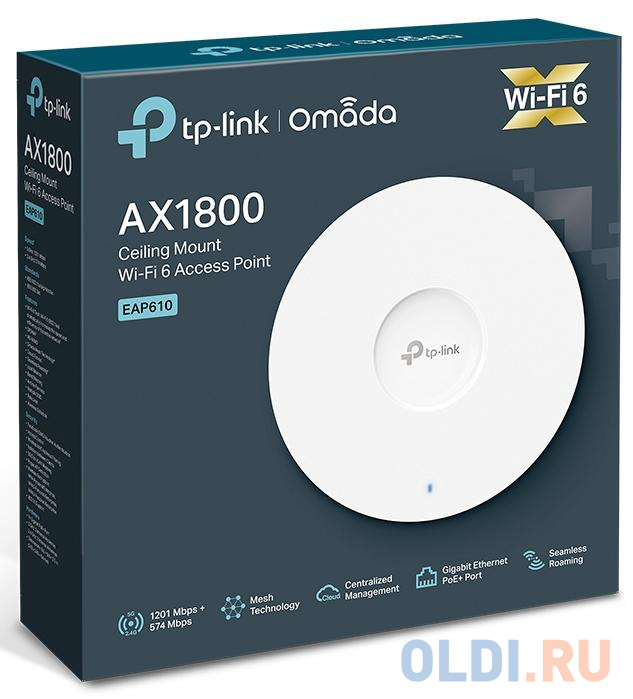 Точка доступа TP-LINK EAP610 802.11abgnacax 1775Mbps 2.4 ГГц 5 ГГц 1xLAN белый