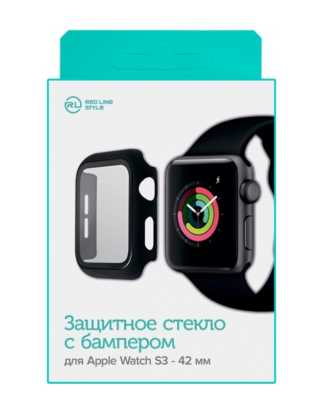 Стекло защитное Red Line Apple Watch (s3) - 42 mm с бампером, черный УТ000022681