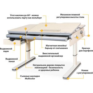 Детский стол Mealux Montreal multicolor lite BD-670 TG/MC lite столешница беленый дуб