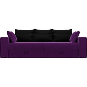 Диван-еврокнижка АртМебель Майами микровельвет фиолетовый подушки черные