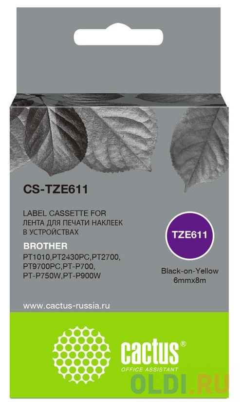 Картридж ленточный Cactus CS-TZE611 черный для Brother 1010/1280/1280VP/2700VP