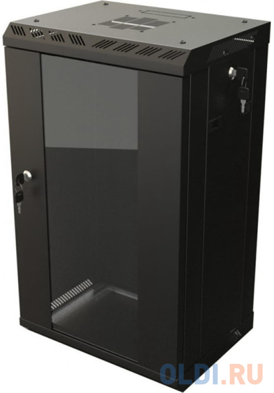 Hyperline TDB-6U-GP-RAL9004 Шкаф настенный 10&#039;&#039;, 6U, 366,5х390х300, уст. размер 254 мм, со стеклянной дверью, открывающиеся стенки,