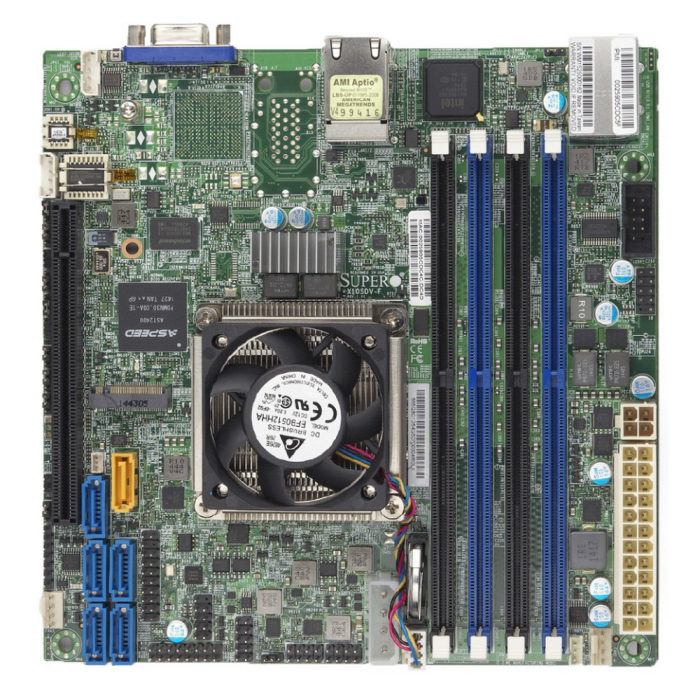 Материнская плата Supermicro MBD-X10SDV-8C+-LN2F-O, 1xFCBGA1667, Intel Xeon D-1541, 4xDDR4, PCI-Ex16, 1xM.2-PCI-E/SATA, 6SATA3 RAID 0/1/5/10, 2x1 Гбит/с, IPMI, 4xUSB 2.0, VGA, mini-ITX, Retail (MBD-X10SDV-8C+-LN2F-O)