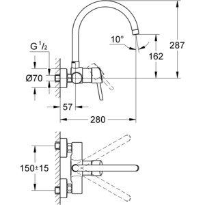 Смеситель для кухни Grohe Concetto настенный, излив сверху (32667001)