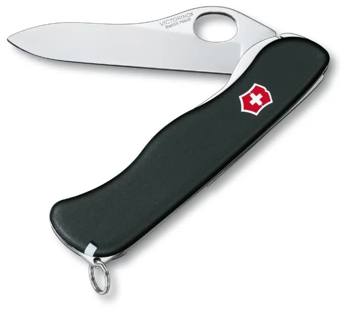 Нож Victorinox Sentinel One Hand belt-clip, 111 мм, 5 функций, с фиксатором лезвия, черный