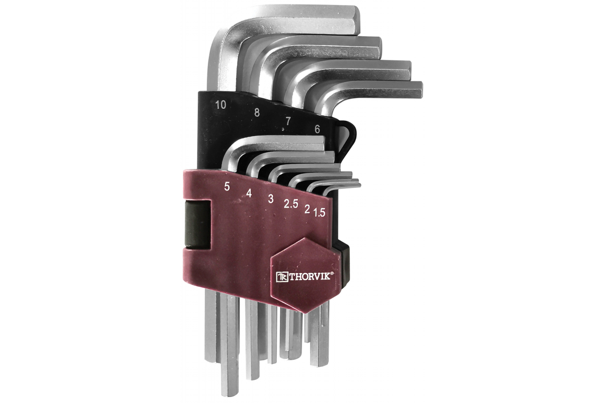 Набор имбусовых ключей, предметов в наборе: 10шт., S2 сталь, ключи: имбусовые - 10шт., пластиковый держатель, Thorvik HKS10S (53022)