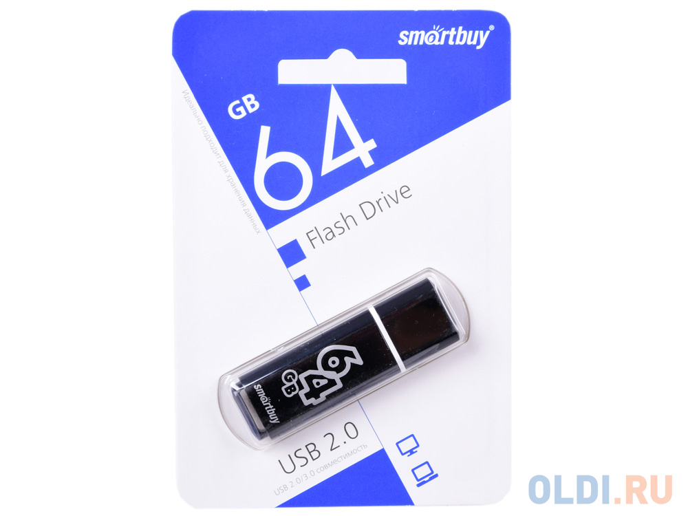 Внешний накопитель 64Gb USB Drive <USB2.0 Smartbuy Glossy series Black (SB64GBGS-K)