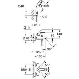 Смеситель для ванны Grohe Eurosmart с душем, хром (33302003)