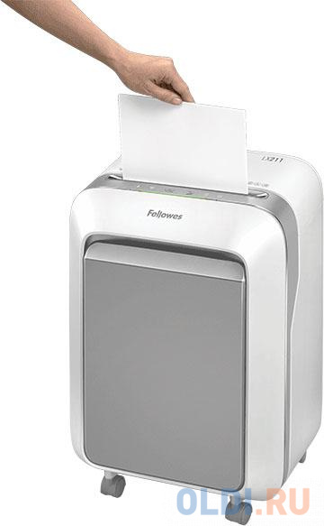 Шредер Fellowes PowerShred LX211 белый (секр.P-5)/перекрестный/15лист./23лтр./скрепки/скобы/пл.карты