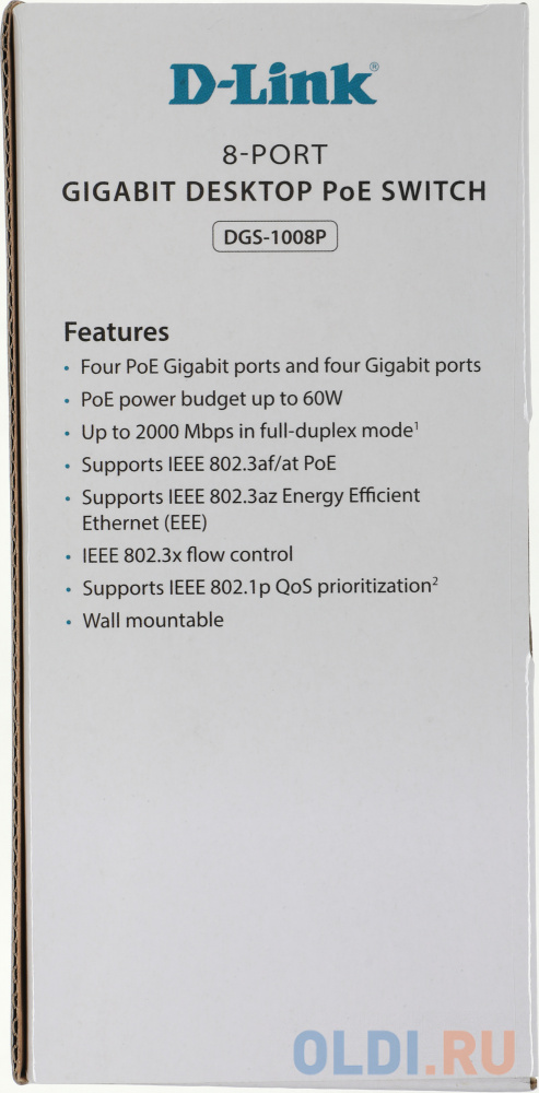 Коммутатор D-Link DGS-1008P/F1A 8G 4PoE+ 80W неуправляемый