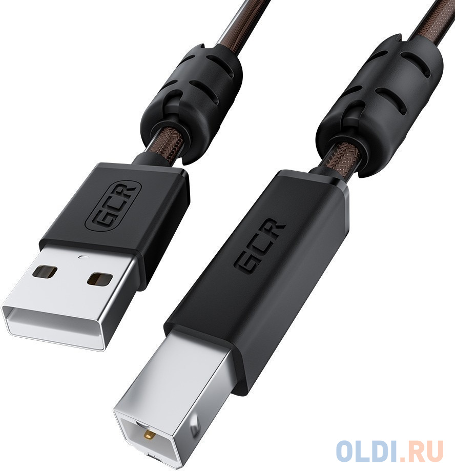 GCR Кабель PROF 1.5m USB 2.0, AM/BM, черно-прозрачный, ферритовые кольца, 28/24 AWG, экран, армированный, морозостойкий, GCR-52414