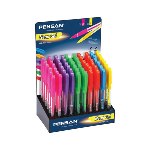 Ручка гелевая PENSAN Neon Gel, НЕОН АССОРТИ, узел 1 мм, линия письма 0,5 мм, дисплей, 2290/S, (60 шт.)