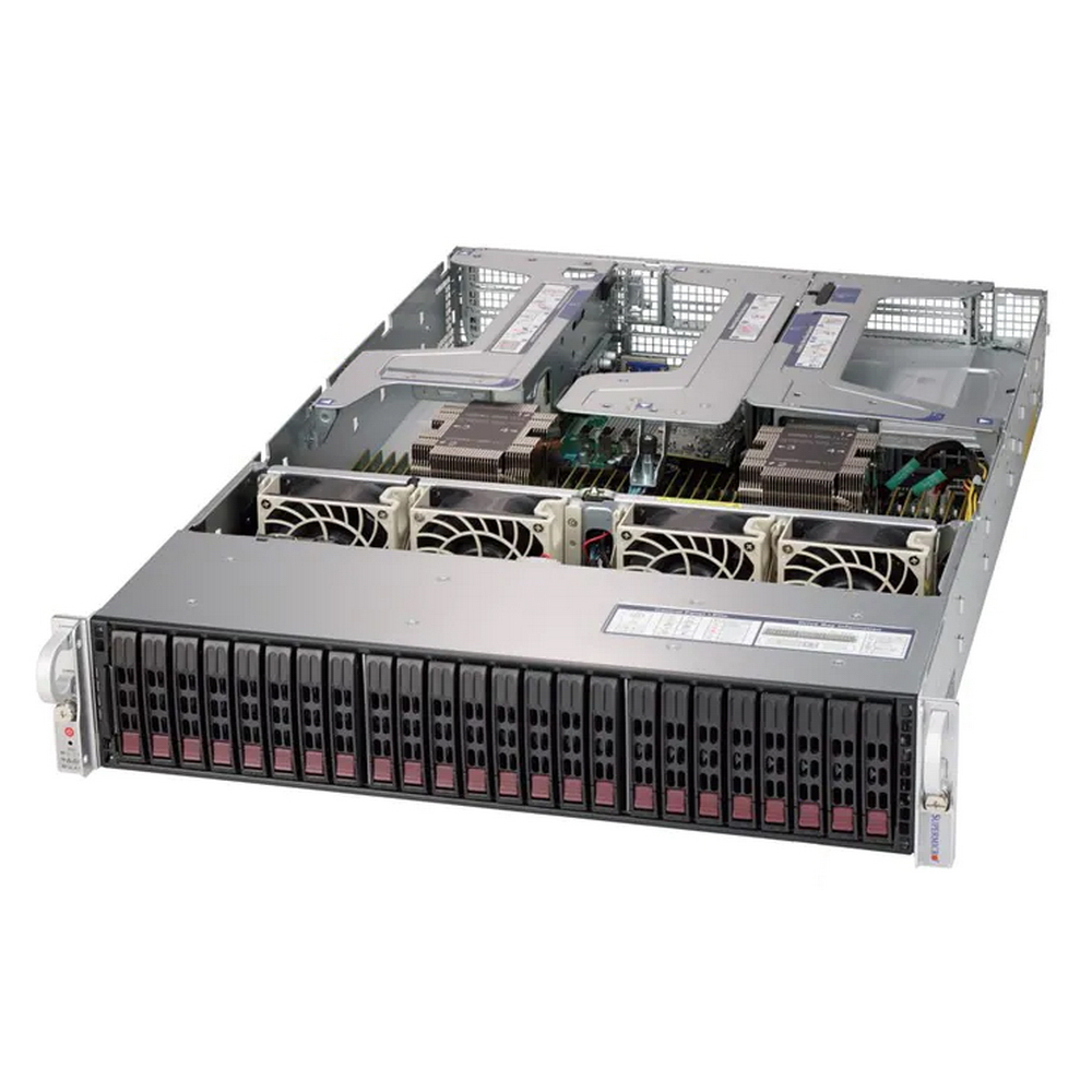 Серверная платформа SuperMicro 2029U-E1CR4, 2xSocket3647, 24xDDR4, 24x2.5 HDD HS, 4GLAN, IPMI, Redundant 2x800 Вт, 2U (SYS-2029U-E1CR4-FT019)