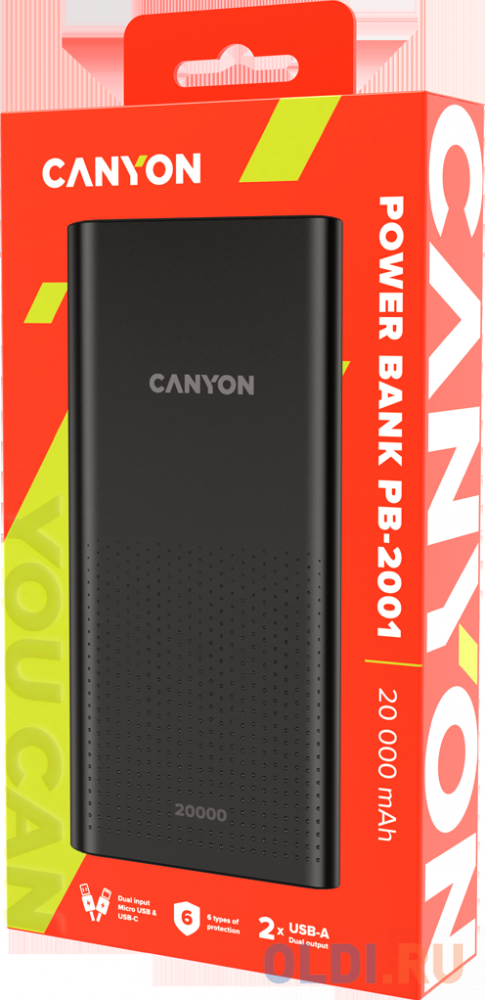 Внешний аккумулятор Power Bank 20000 мАч Canyon PB-2001 черный в Москвe